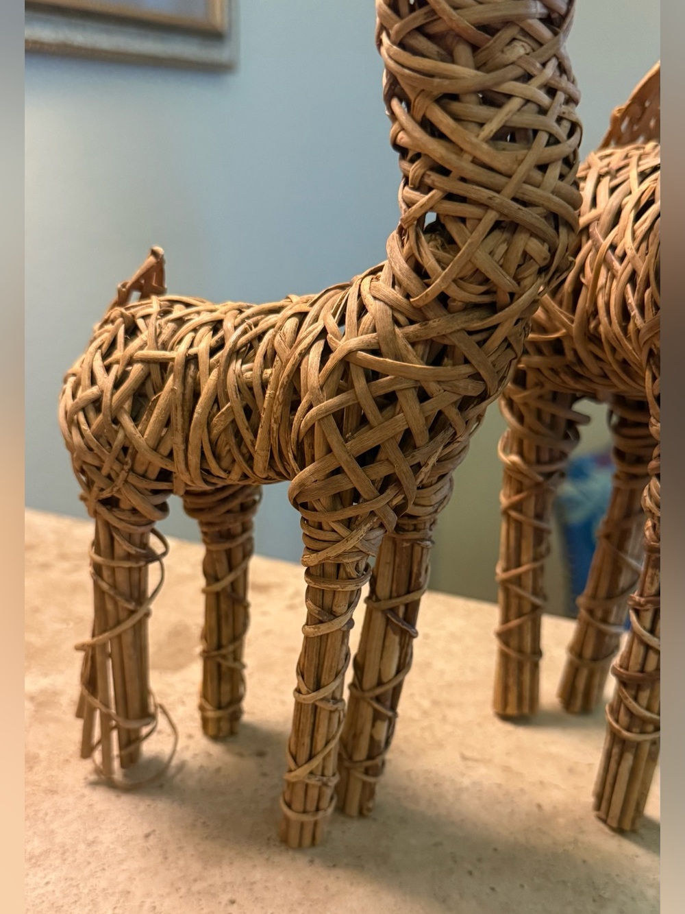 Vintage Crate & Barrel Woven Rattan Reindeer Figurines - Set of 2 - Picture 4 of 4